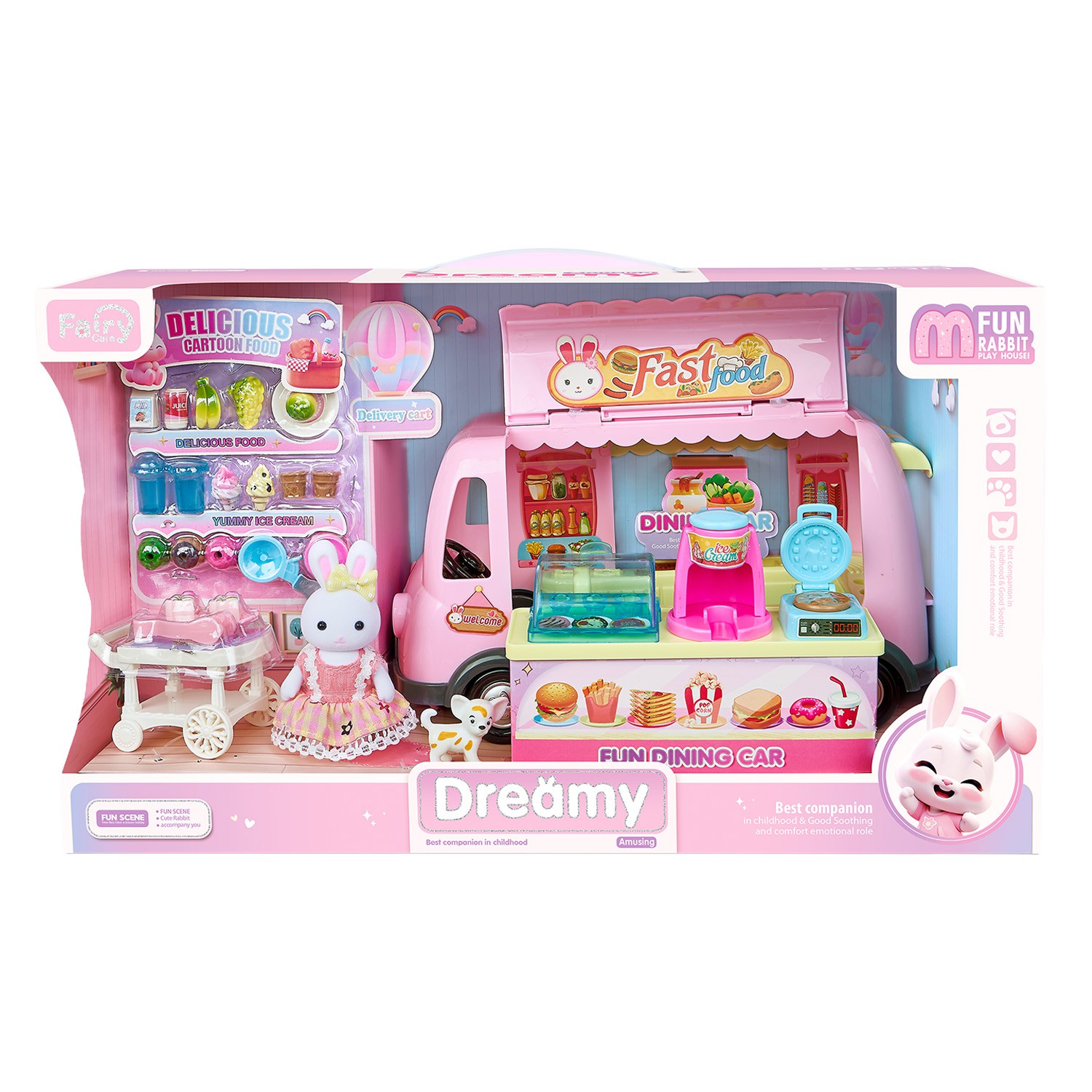 Juguete Casa de Mu&ntilde;ecas Set Camioneta de Comida R&aacute;pida y Helados con Accesorios, Muebles, Mascota y Conejitos Incluidos image number null