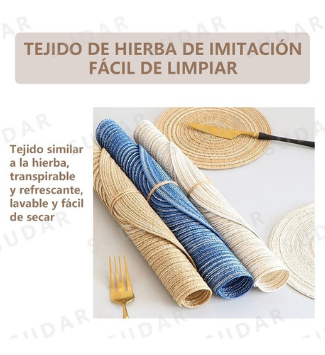 Set De 4 Manteles Individuales Redondos Trenzados caqui image number null