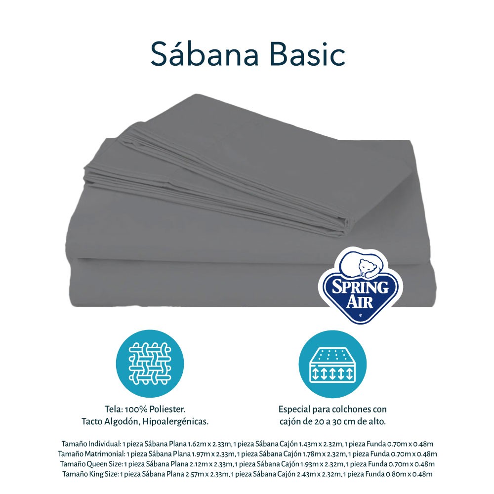 Protector Queen Size Spring Air Ultra Blanco + S&aacute;banas Spring Air Basic Grey + 2 Almohadas Spring Air Osos image number null