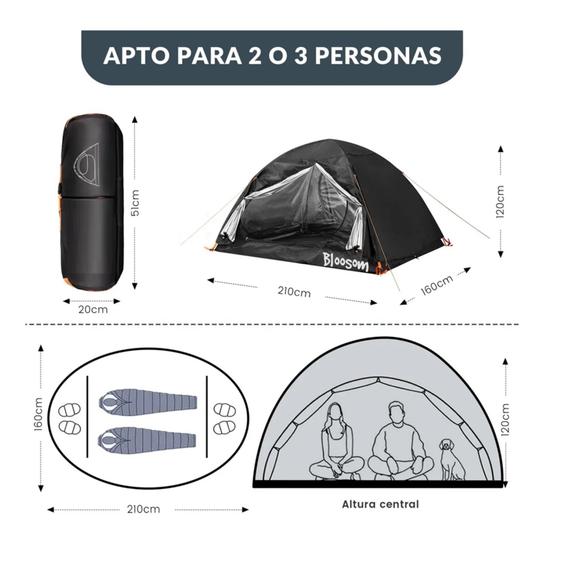 Tienda Casa Campa&ntilde;a Grandes Para Acampar Negro image number null