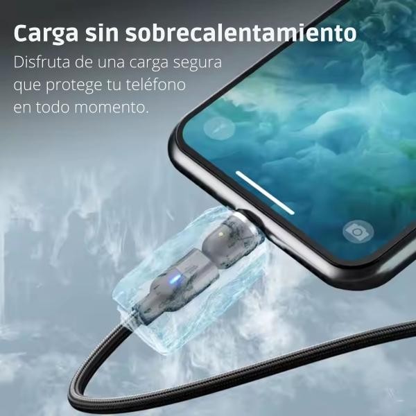 Cable Magn&eacute;tico 3 en 1 con LED y Conector Giratorio 540&deg; &ndash; Pack 2 Piezas image number null