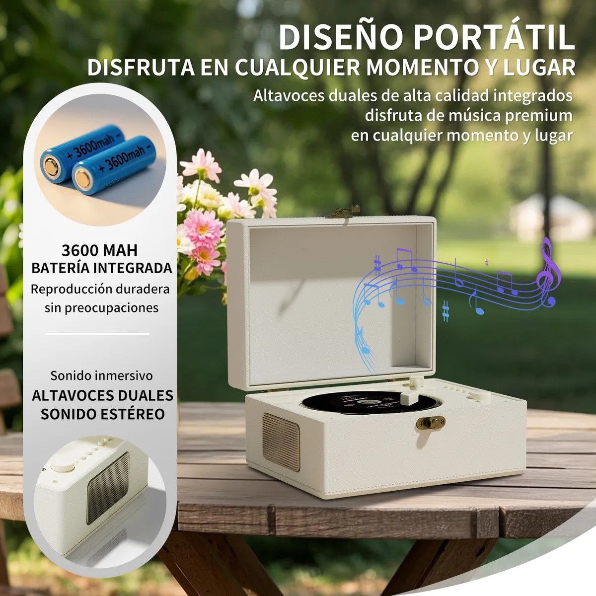 Reproductor De Cd De Cuero Recargable Con Altavoces Blanco image number null