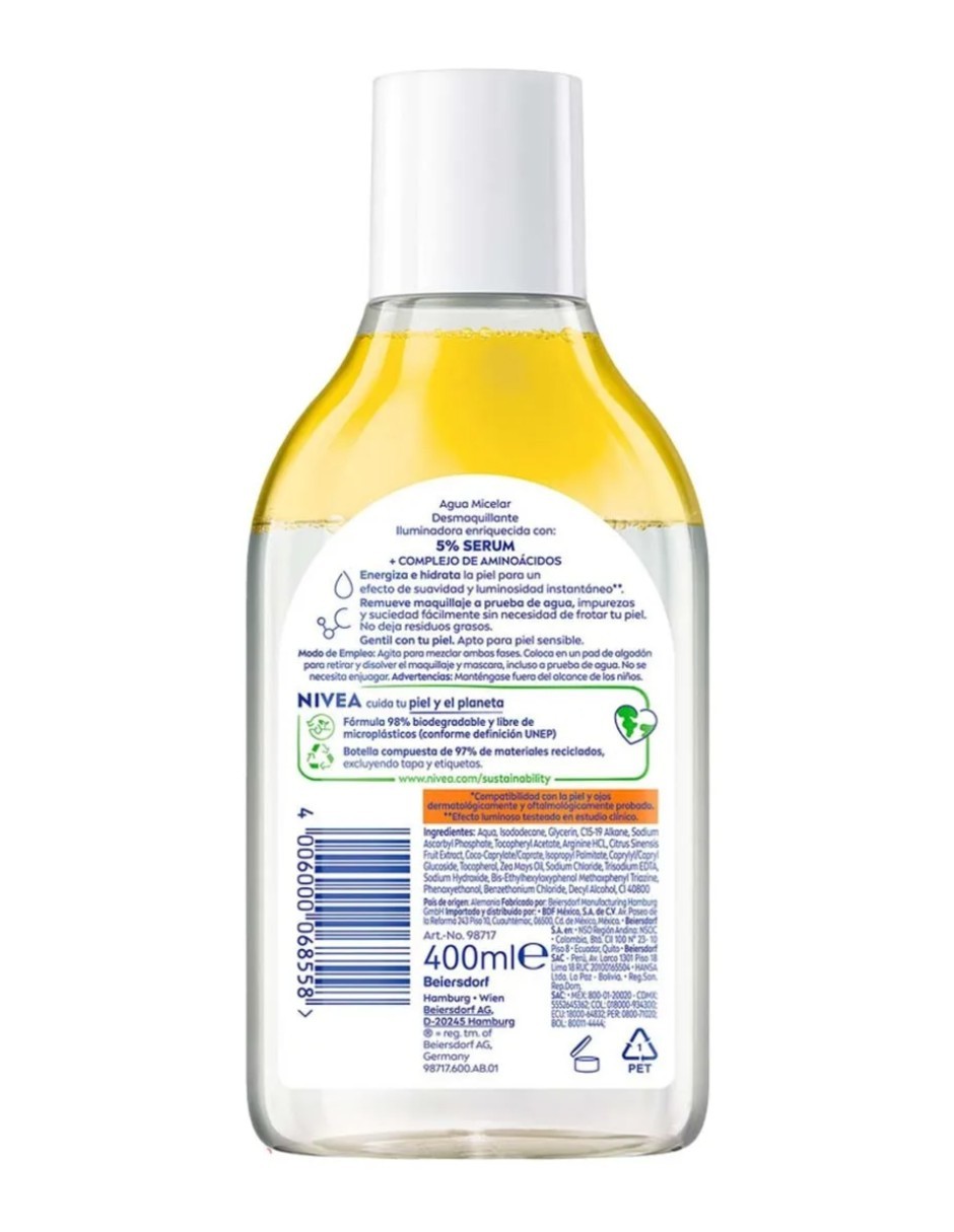 Nivea agua micelar iluminadora 400 ml limpia e hidrata d&iacute;a/noche todo tipo de piel image number null