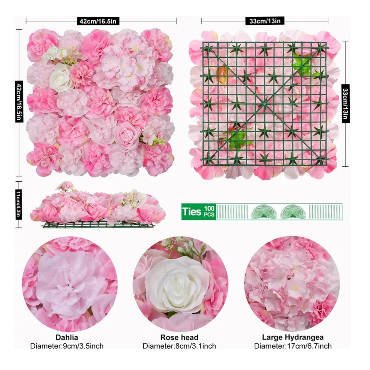 Kit 12 Pzas Panel De Flores Artificiales Muro Decorativos Rosas Pared image number null