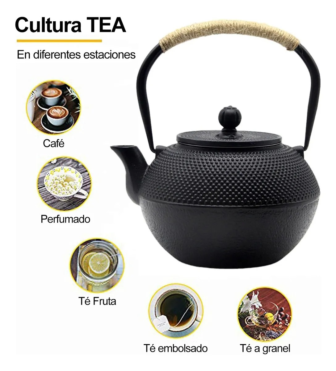 Tetera De Hierro Fundido Estufa 1200ml Con 4 Tazas Esmaltado image number null