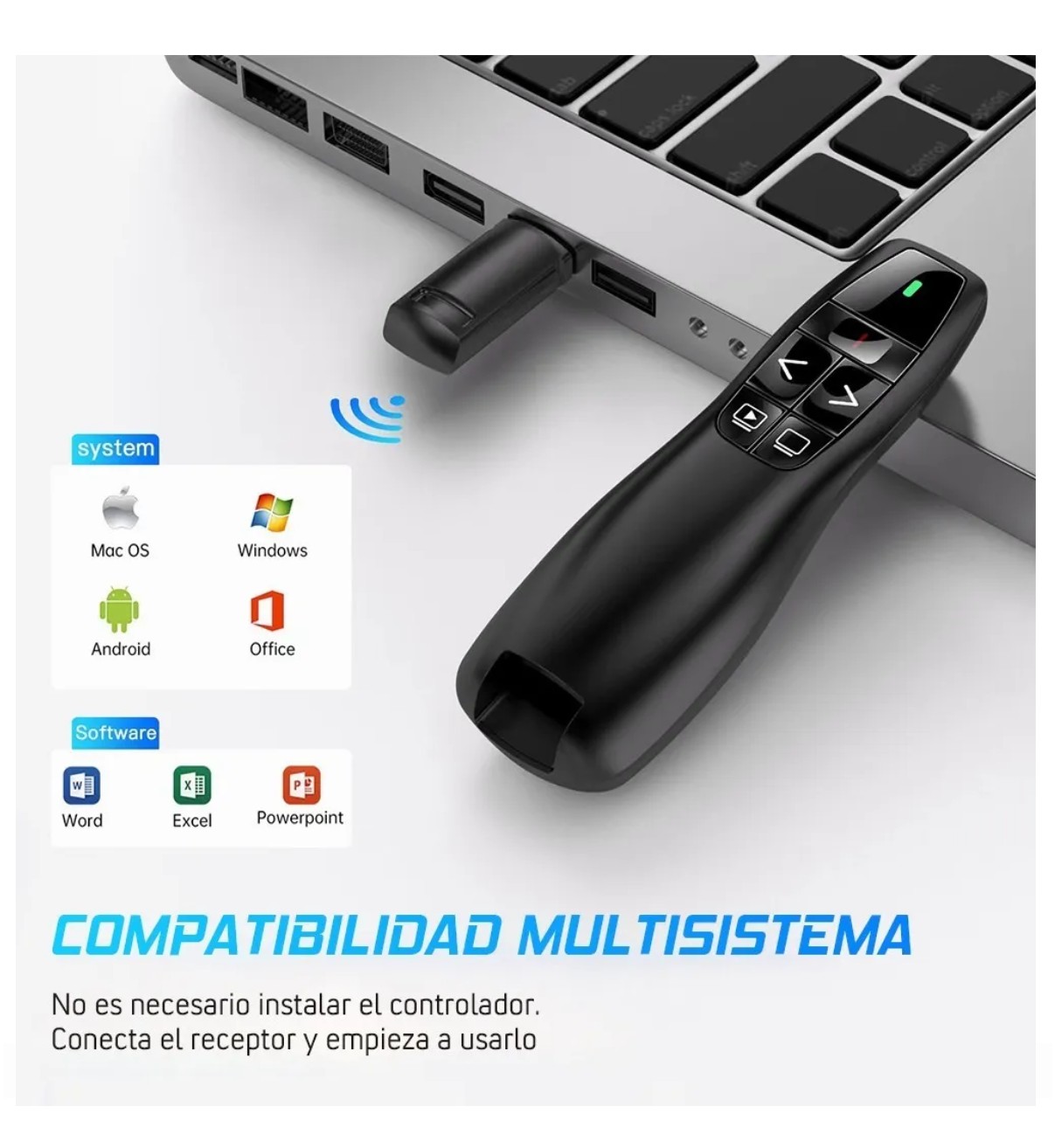 Apuntador Presentador L&aacute;ser Inal&aacute;mbrico Malubero Remota Con Usb image number null