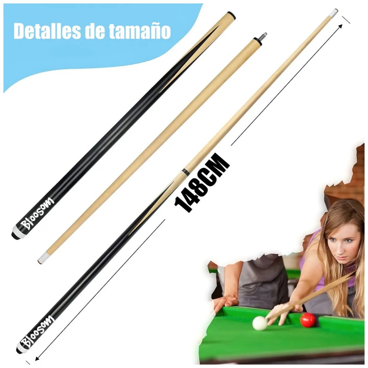 4 Tacos De Billar Desarmable De Maple Profesional Snooker Negro/ caf&eacute; image number null