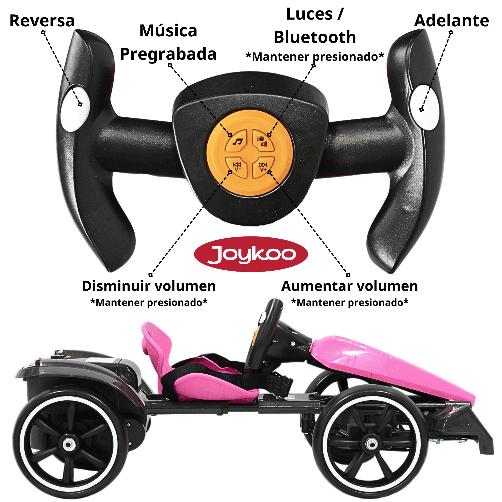 Montable Electrico para Ni&ntilde;os Go Kart Luz Sonido Bluetooth Bater&iacute;a 12v - Rosa image number null