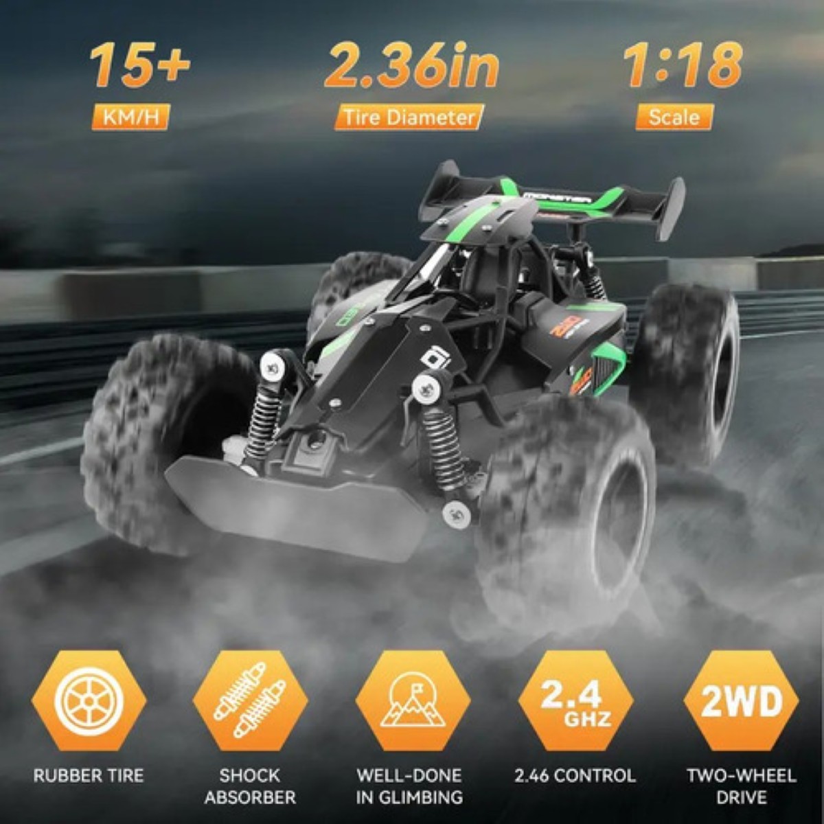 Carros De Control Remoto Juguetes Alta Velocidad 1:18 15km/h Verde Negro image number null