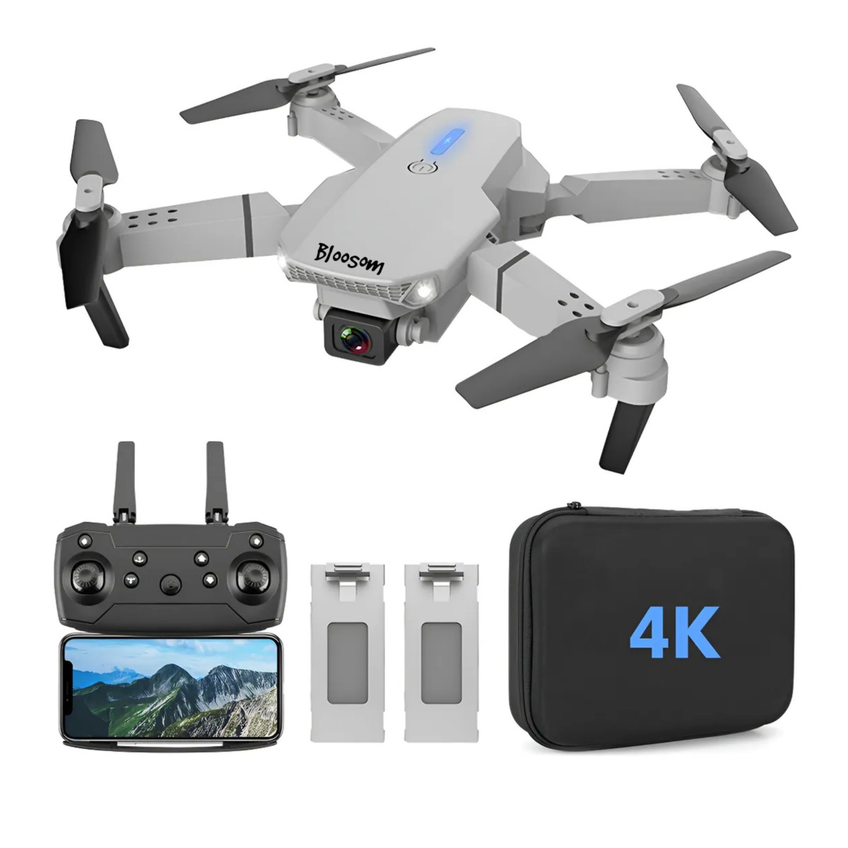 Control Remoto Drone Con Par C&aacute;mara 4k Quadcopter +2bater&iacute;a Gris image number null