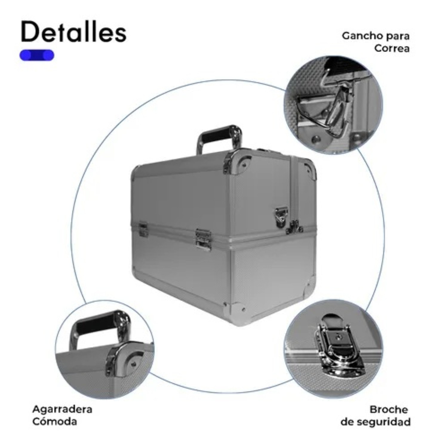 Neceser Malet&iacute;n Met&aacute;lico Reforzado Cosmetiquera Plata image number null