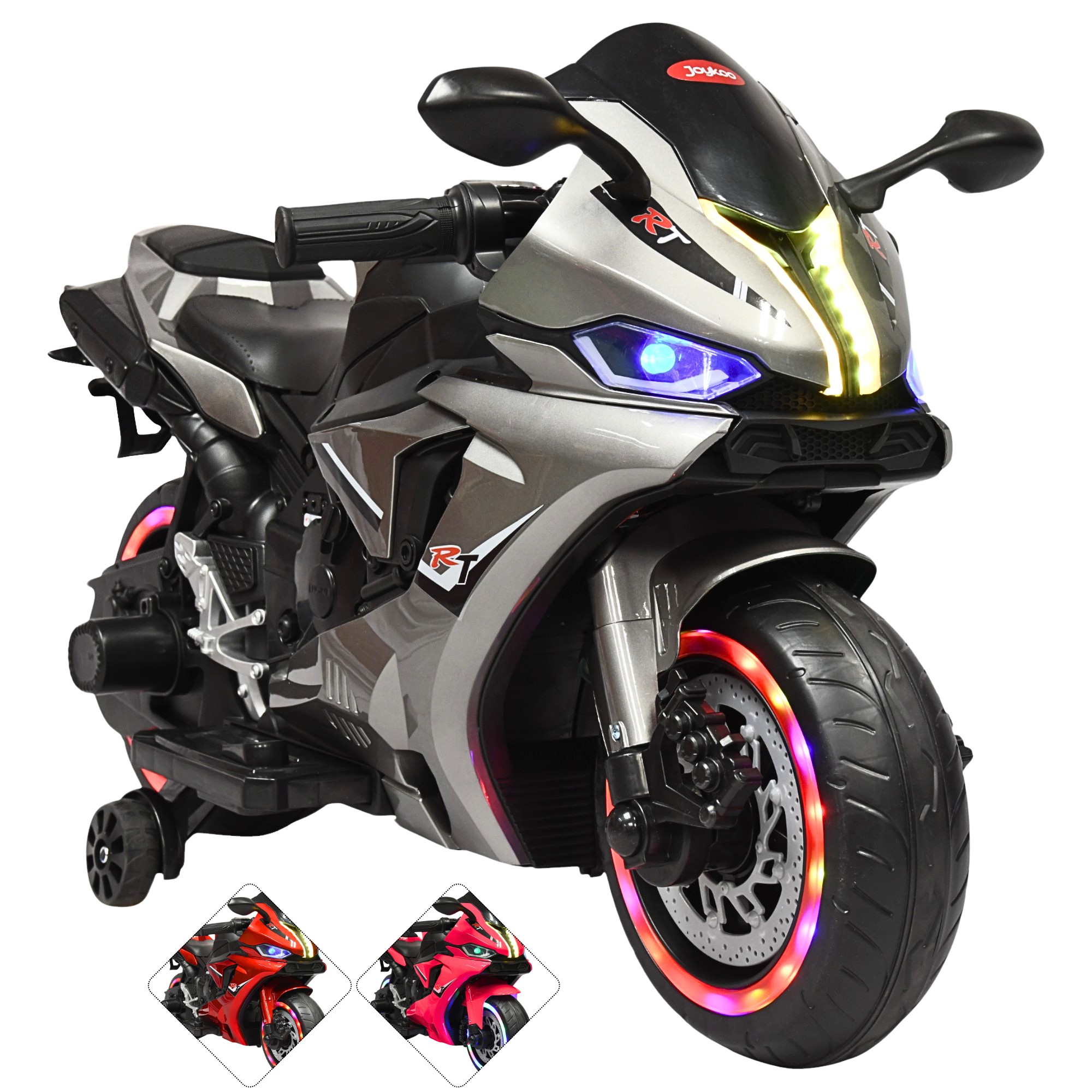 Moto Montable El&eacute;ctrica para Ni&ntilde;os Luces Led Sonido y Freno Bater&iacute;a 12v- Gris image number null