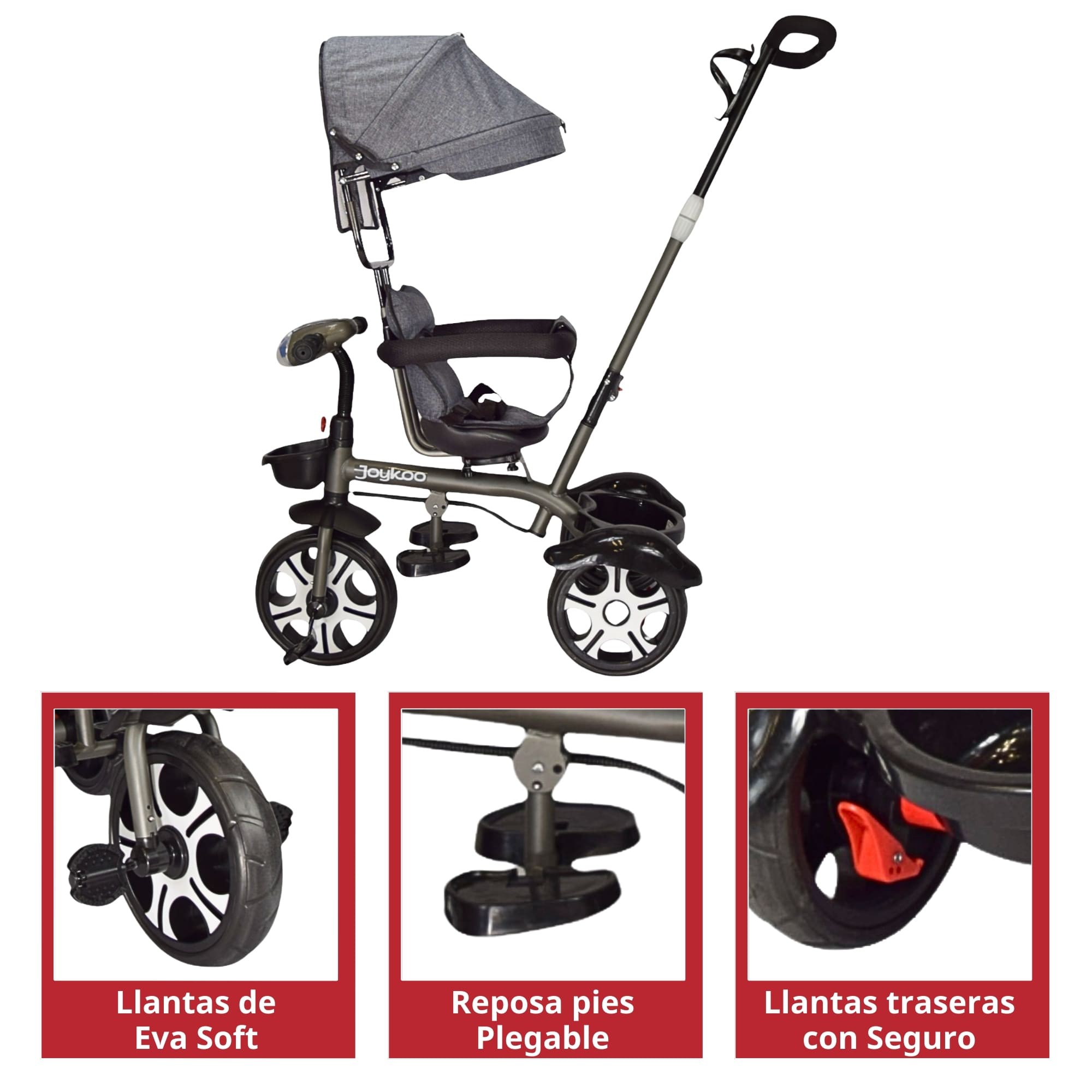 Triciclo para Ni&ntilde;os Evolutivo Asiento Giratorio 360 Luz Sonido - GRIS image number null