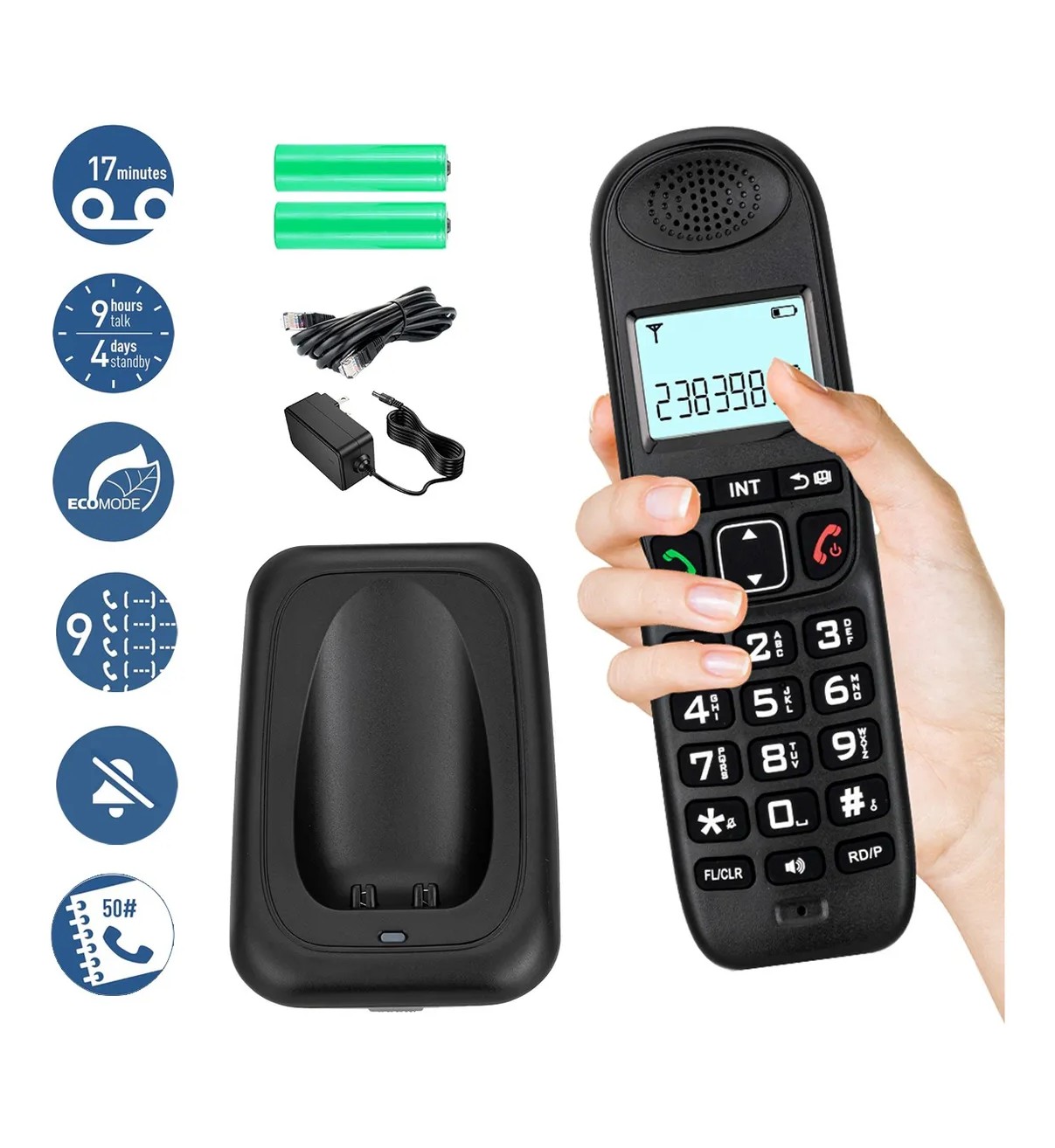 Tel&eacute;fono Inal&aacute;mbrico Malubero Fijo Moderno Con Lcd Para Casa Oficina Negro image number null