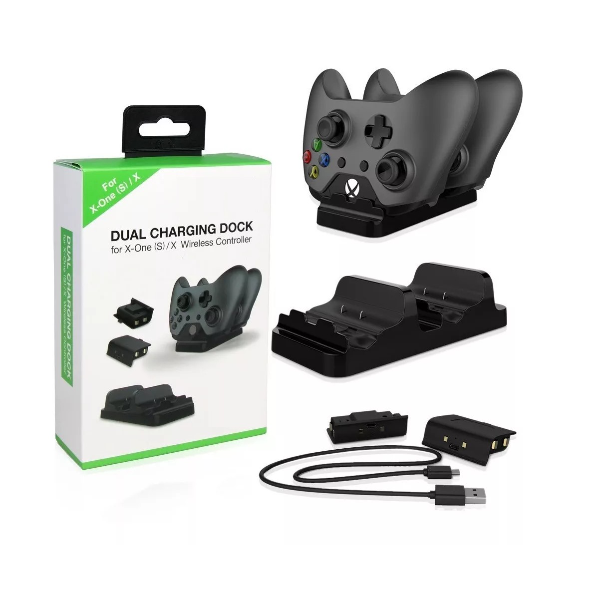Carga Y Juega Base Cargadora Doble Para Controles Xbox Negro. image number null
