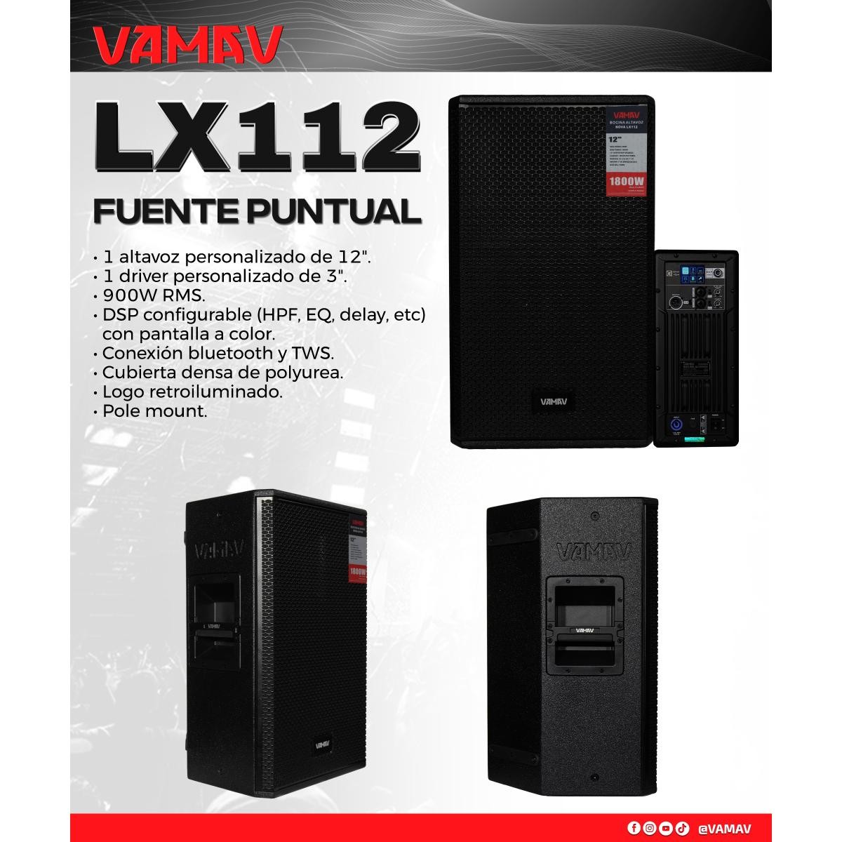 Bafle VAMAV LX112 900w 12 Pulgadas Bluetooth Tws Dps image number null