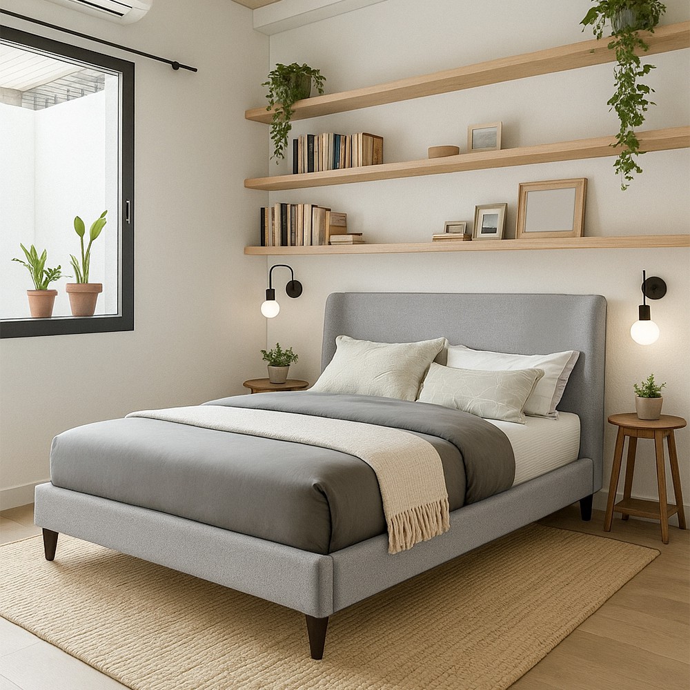 Ilios Innova | Cama King Size Gris con Cabecera Tapizada en Lino y Poli&eacute;ster | Estructura de Madera Resistente image number null