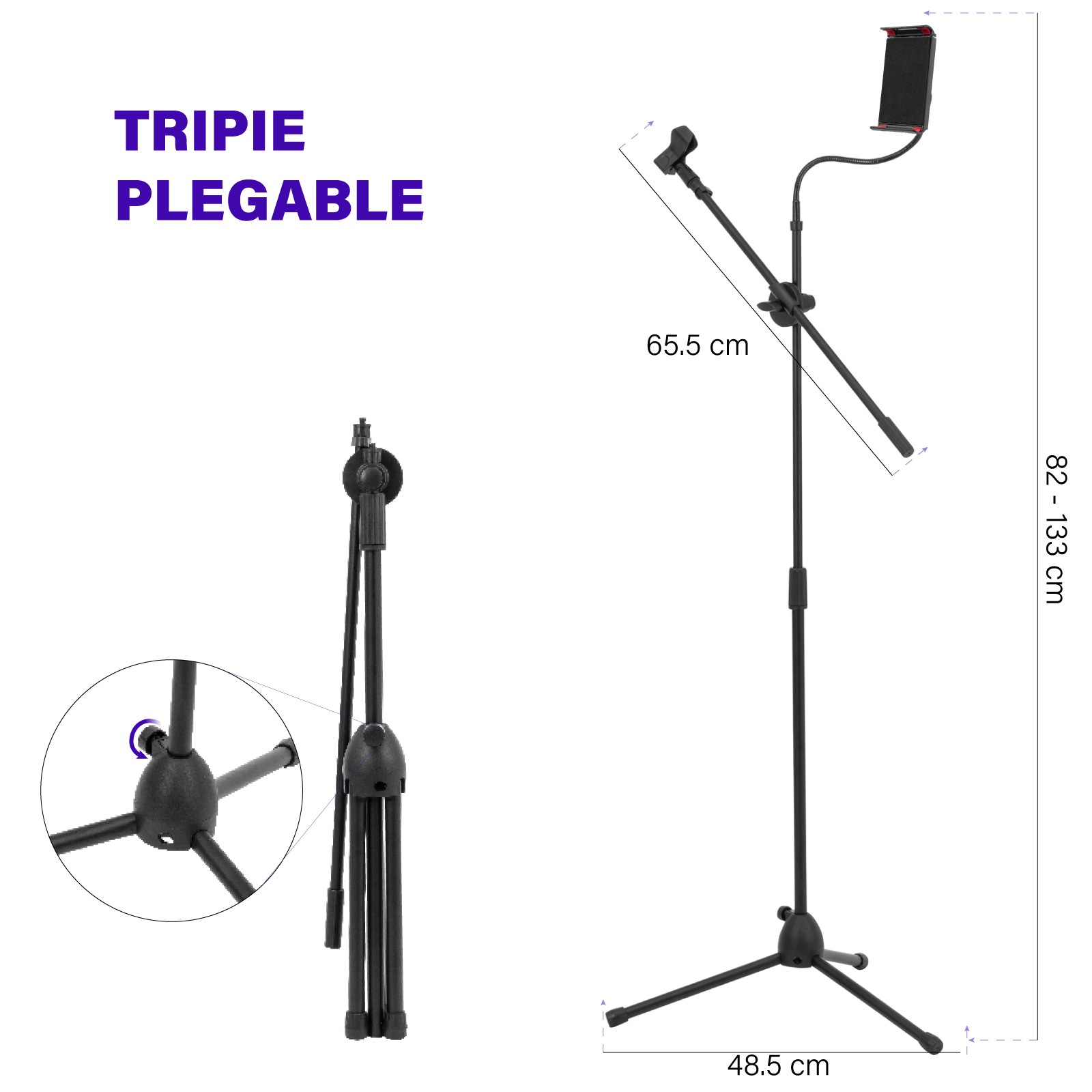 Soporte para Micr&oacute;fono y Tablet con Altura y &Aacute;ngulo Ajustables, image number null