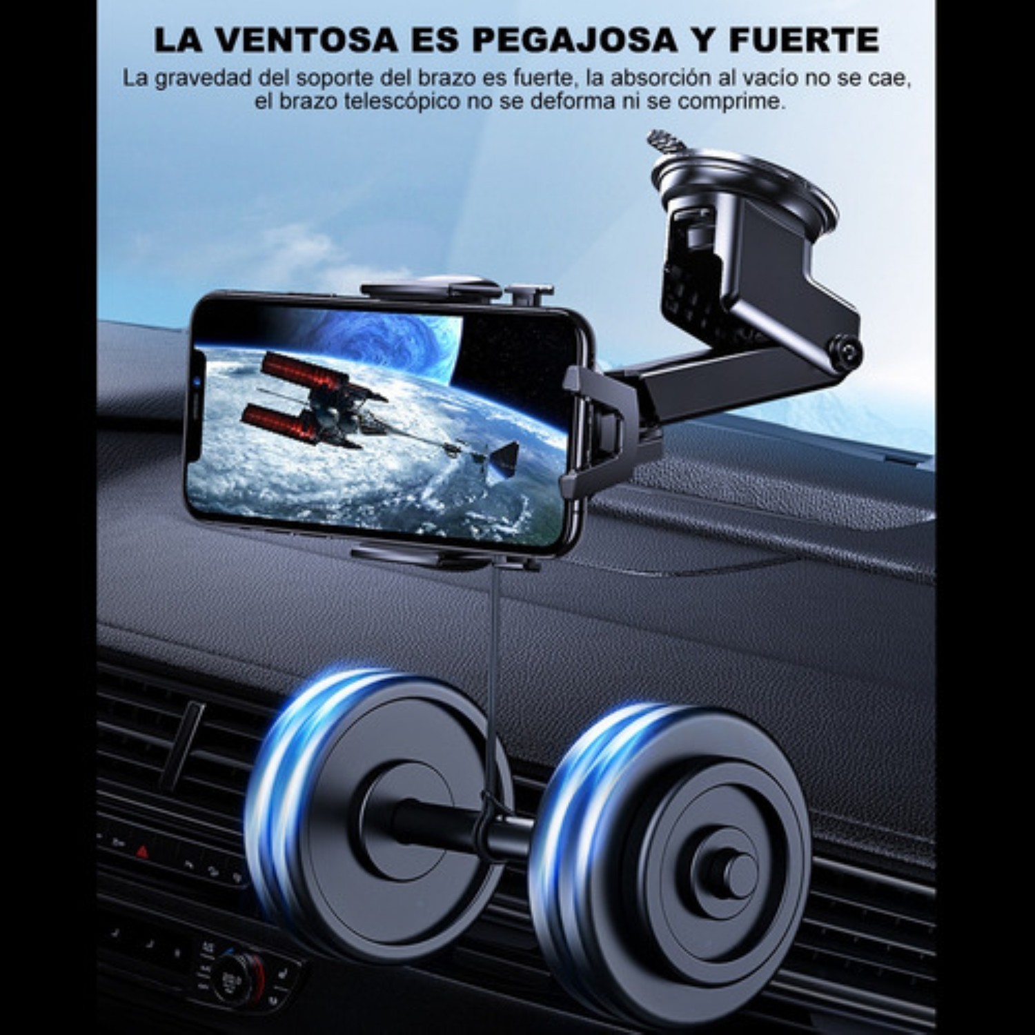 Soporte Para Tel&eacute;fono Para Coche Estable Antichoque Negro image number null
