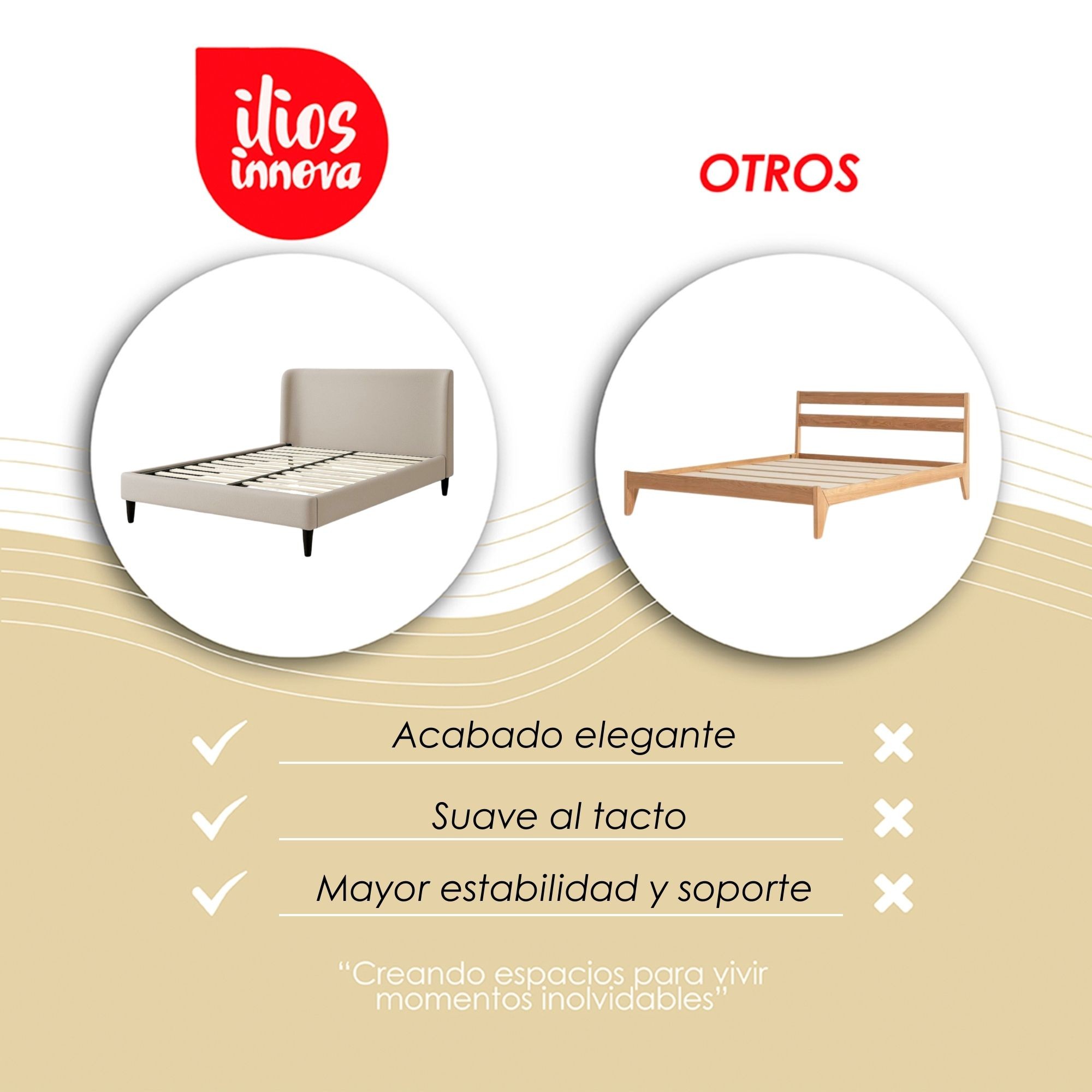 Ilios Innova | Cama Matrimonial Beige con Cabecera Tapizada en Lino y Poli&eacute;ster | Estructura de Madera Resistente image number null
