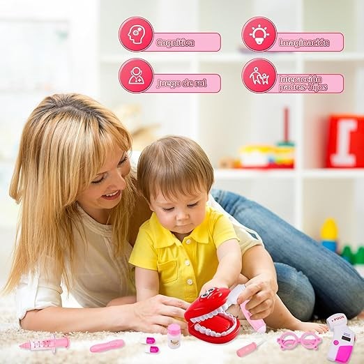 M KITCHEN CHOICE Juego de Doctor para Ni&ntilde;os,41Pcs Kit de Doctora Juguetes para Nina,Doctora Juguetes con Luz y Sonido Incluir Estetoscopio,Bata de Laboratorio,Regalos para Ni&ntilde;o y Ni&ntilde;a de 3+ A&ntilde;os(Rosa). image number null