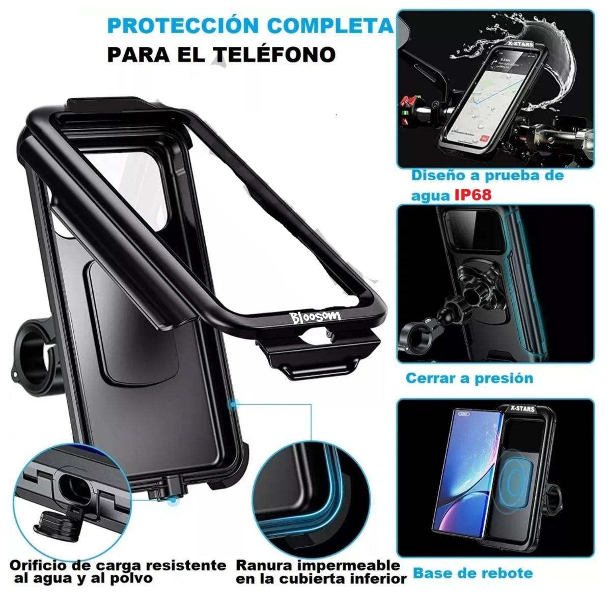 Soporte Celular Para Moto Impermeable Amortiguador Negro image number null
