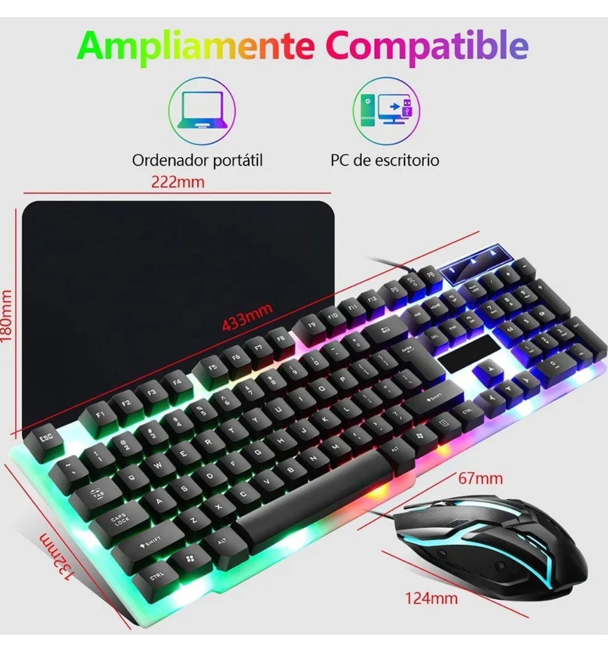 Kit Teclado Mouse Game Profesional Malubero Alfombrilla De Rat&oacute;n Usb image number null