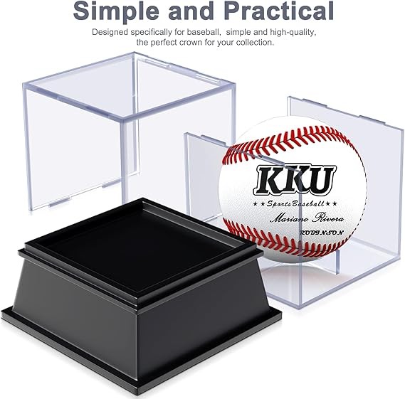 A KKU - Vitrina de b&eacute;isbol de acr&iacute;lico gruesa con elegante base negra, resistente al polvo con protecci&oacute;n UV, estuche de b&eacute;isbol transparente para pelotas firmadas. image number null