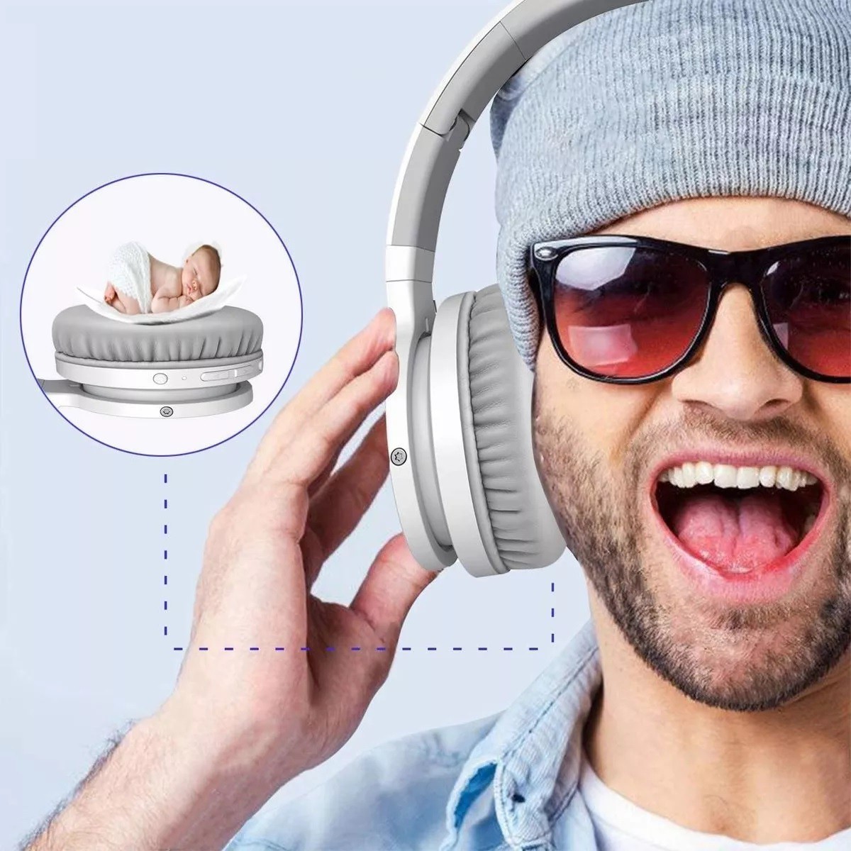 Audifonos Diadema Bluetooth Inal&aacute;mbricos Dura 8 Horas Blanco/Gris. image number null