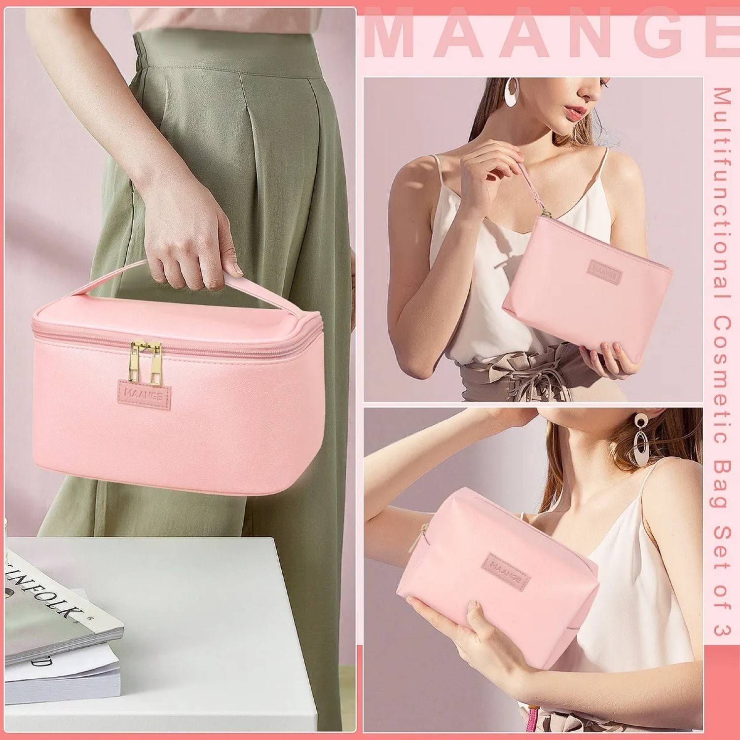3pcs Cosmetiquera Neceser Estuches De Maquillaje Bolsa Viaje Rosa image number null
