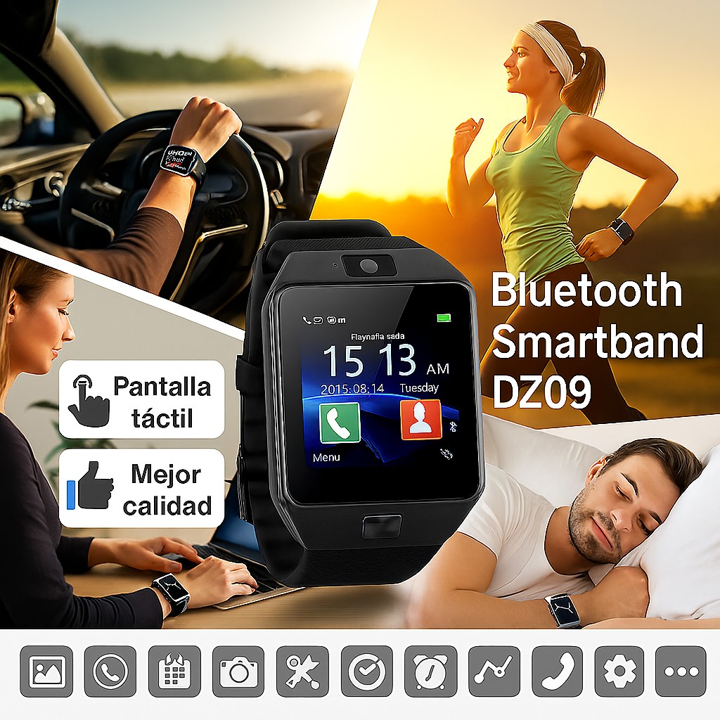 Smartwatch DZ09 Bluetooth con C&aacute;mara y Llamadas Pantalla Touch Compatible Android Negro COMERLIV image number null