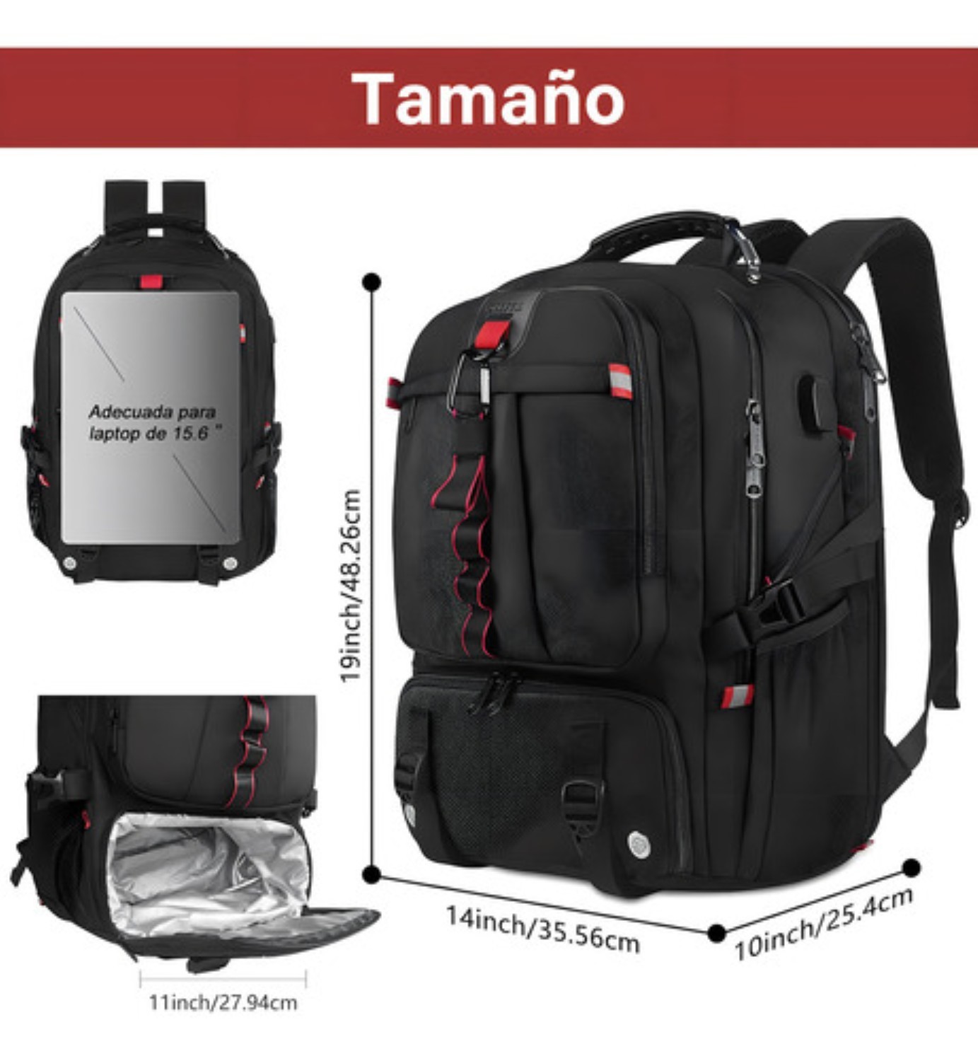Mochila Gym Con Compartimento Para Zapatos Negro image number null