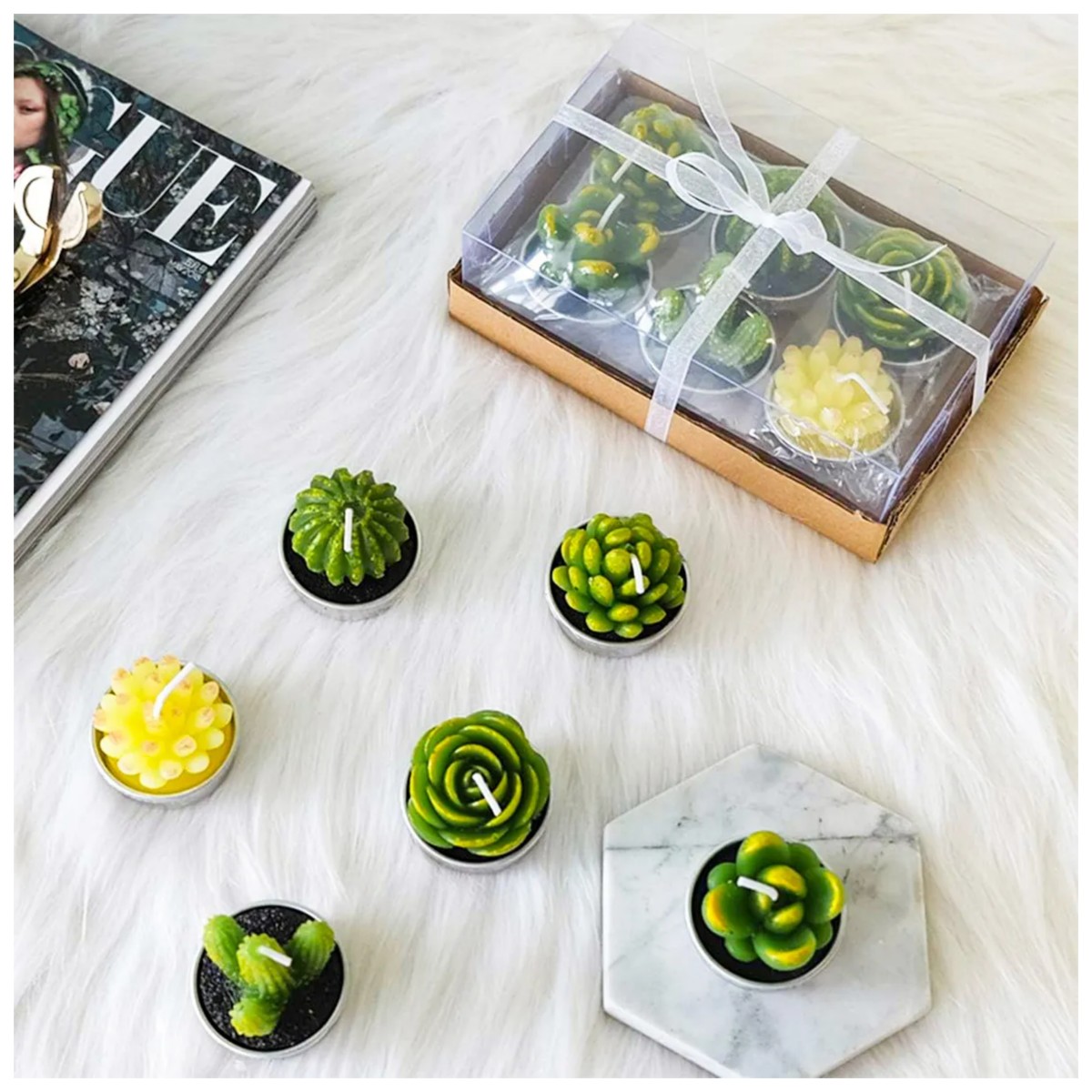 24pcs Velas Decorativas De Cactus Suculentas Verde Con Bolsa image number null