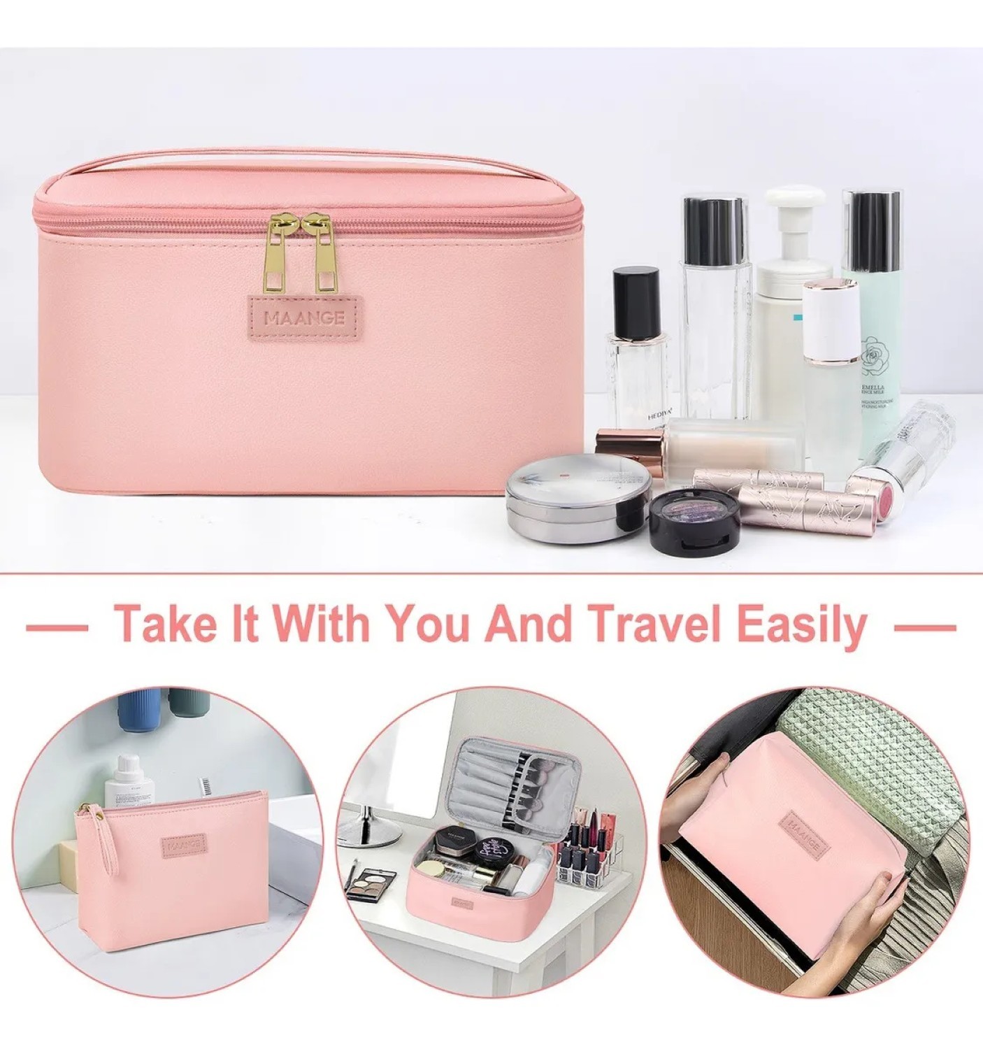 3pcs Cosmetiquera Neceser Estuches De Maquillaje Bolsa Viaje Rosa image number null