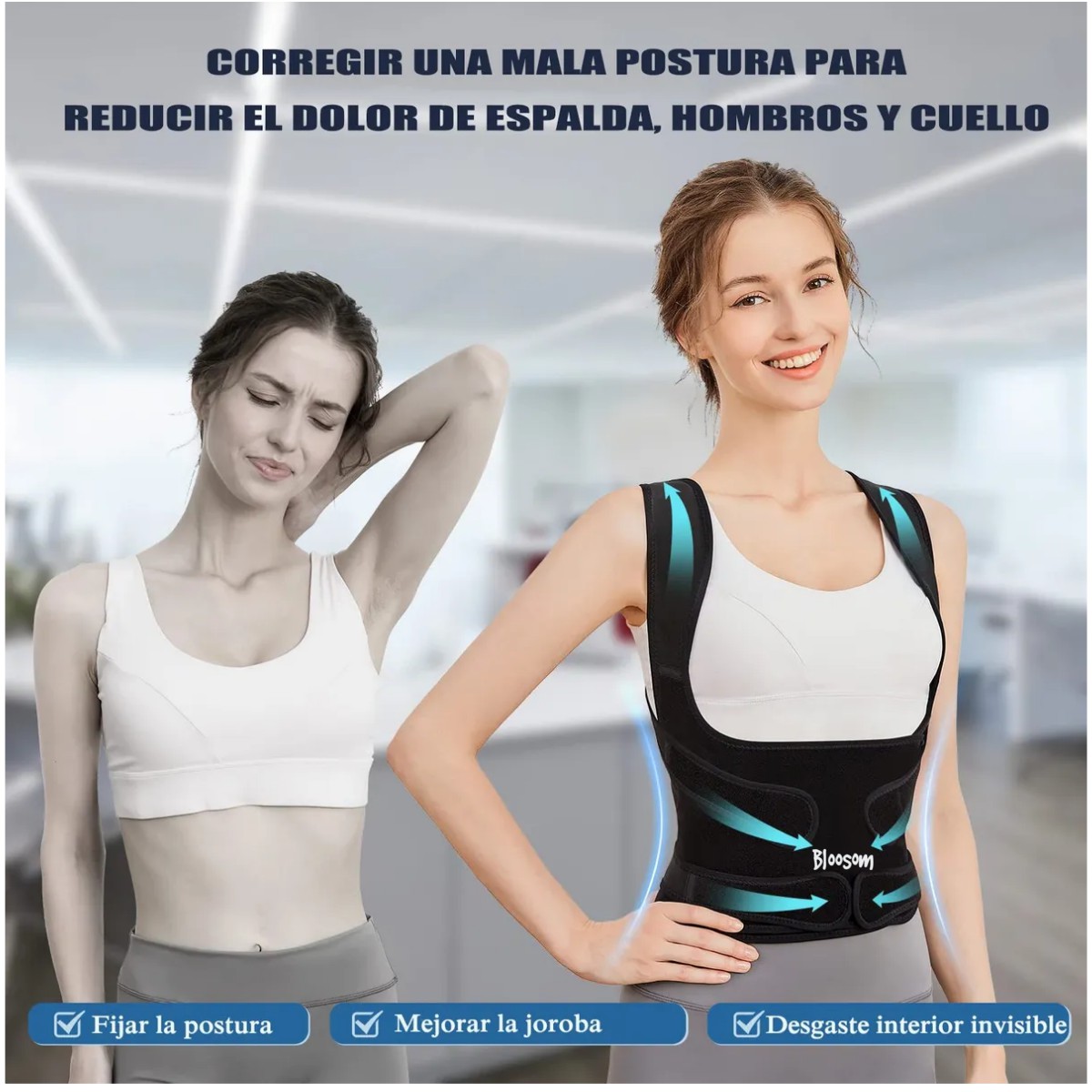 Corrector Postura Espalda Para Hombre Y Mujer Ajustable Faja S Negro image number null
