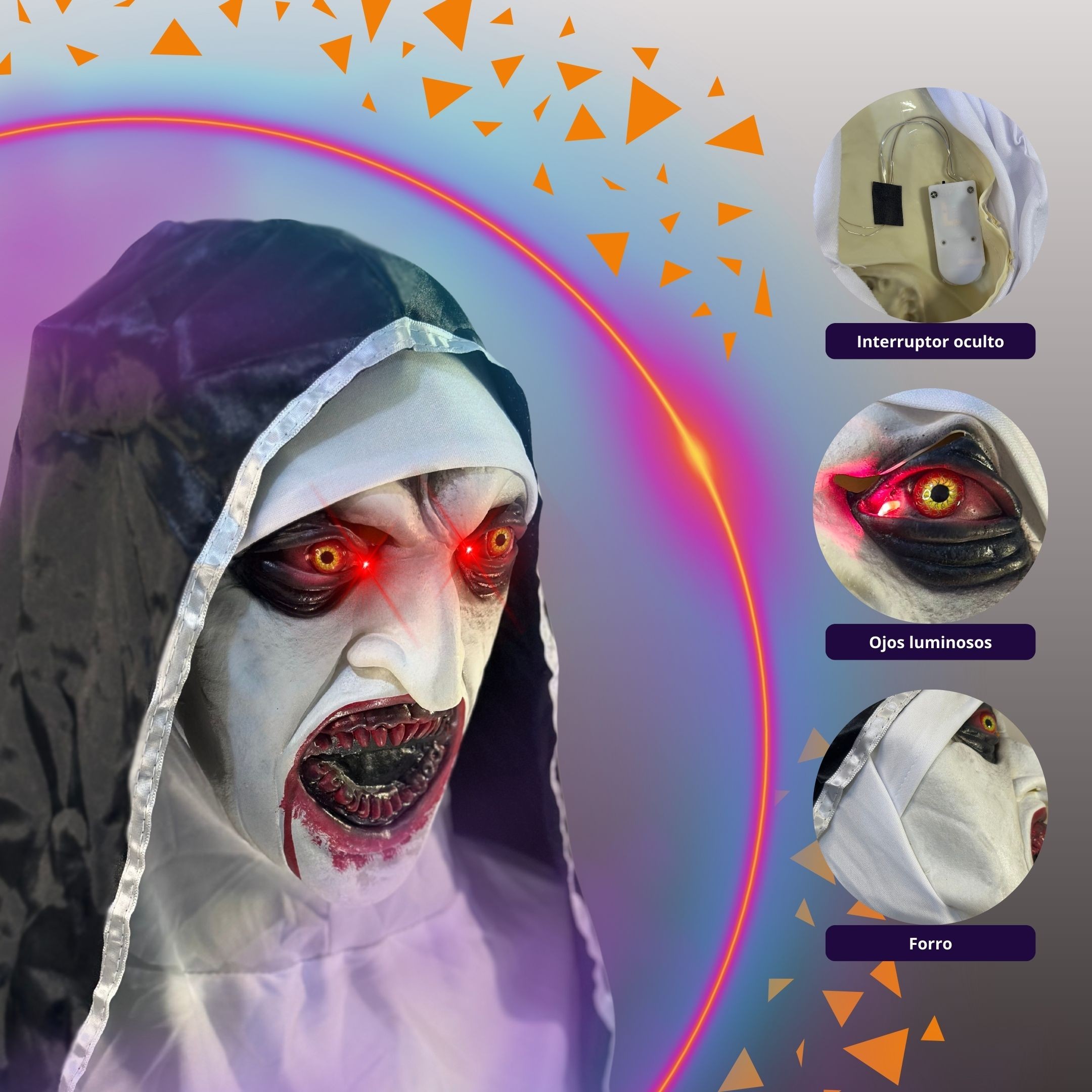 Kit 5 Mascaras La Monja L&aacute;tex Realista con Ojos LED Halloween Adulto Pilas Incluidas Talla &Uacute;nica image number null