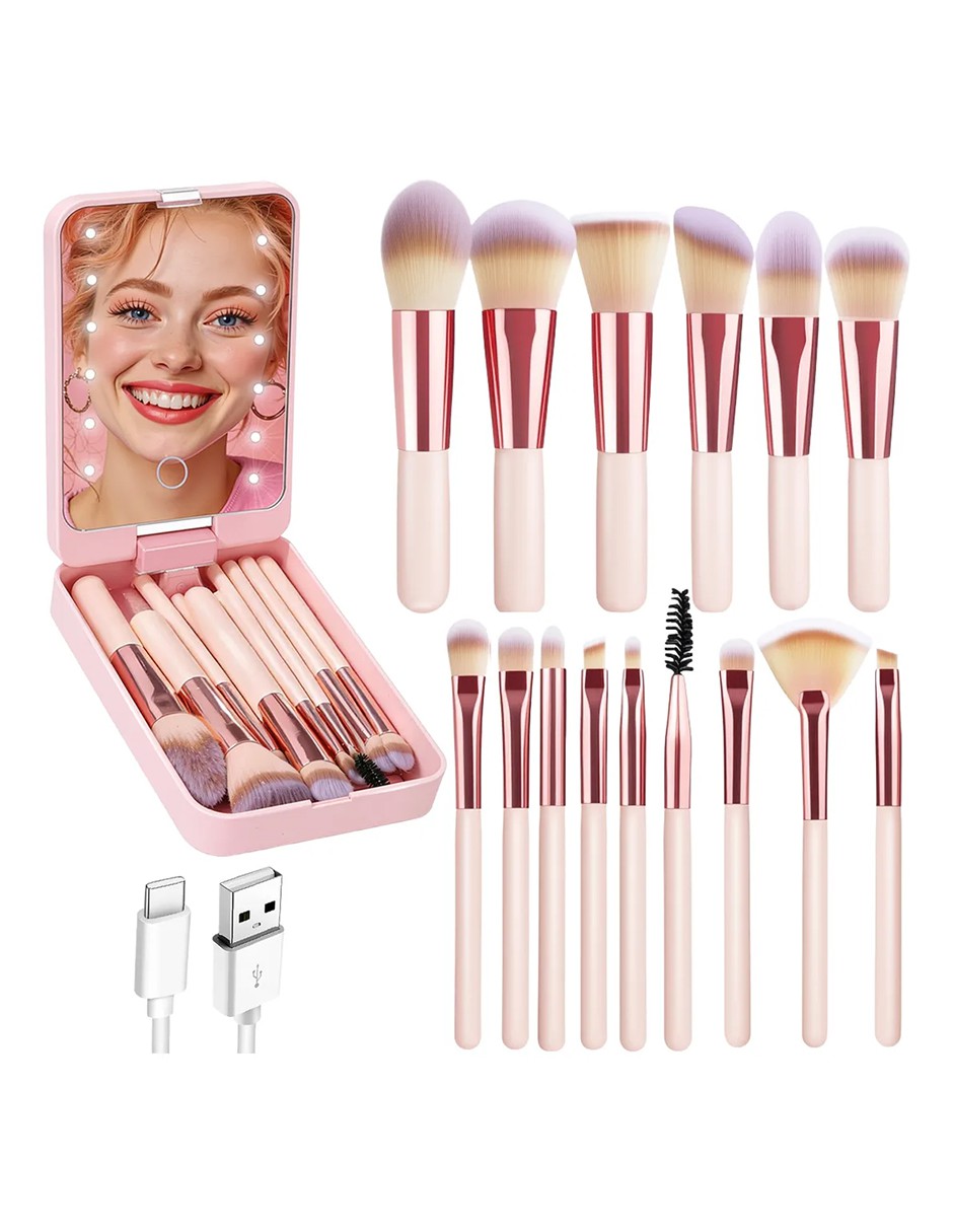 Espejo De Maquillaje Recargable Port&aacute;til Cepillo 15p image number null
