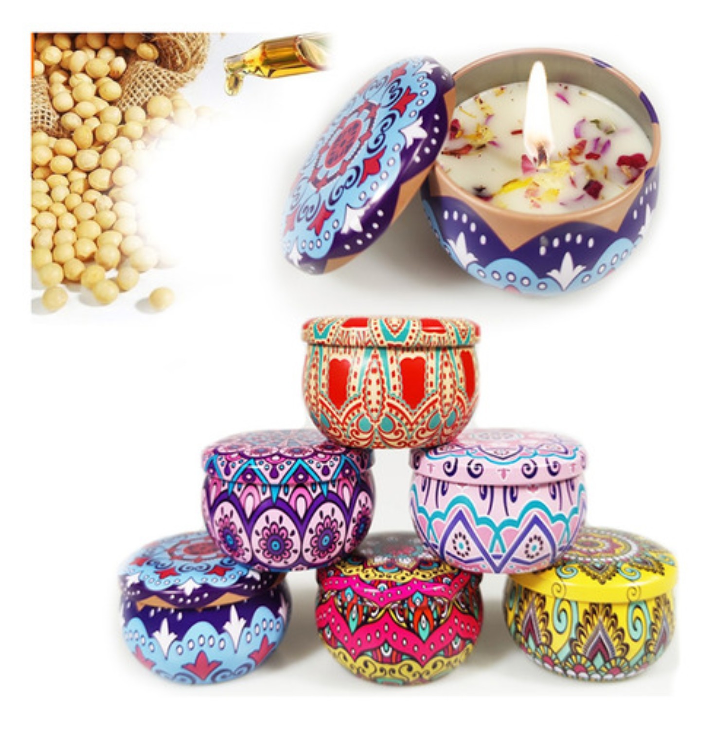 6 Piezas Velas Arom&aacute;ticas De Cera De Soja Para Aromaterapia Azul image number null