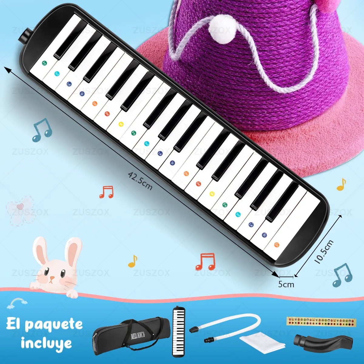 Melodica Portatil 32 Teclas Teclado Piano para Ni&ntilde;os Peque&ntilde;os con Boquilla y Estuche Color Negro image number null