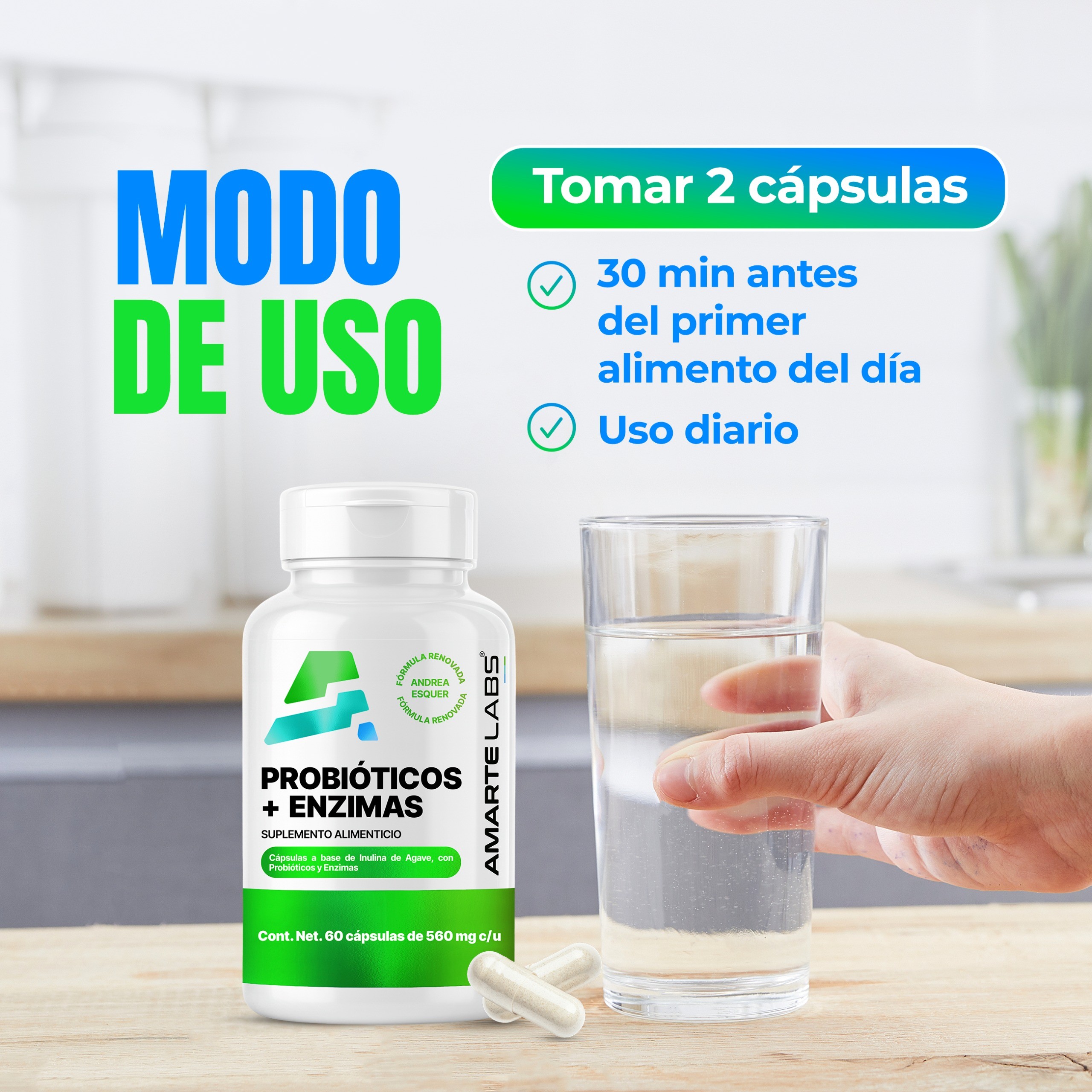 Amarte Labs Probi&oacute;ticos Enzimas Digestivas Salud Intestinal image number null
