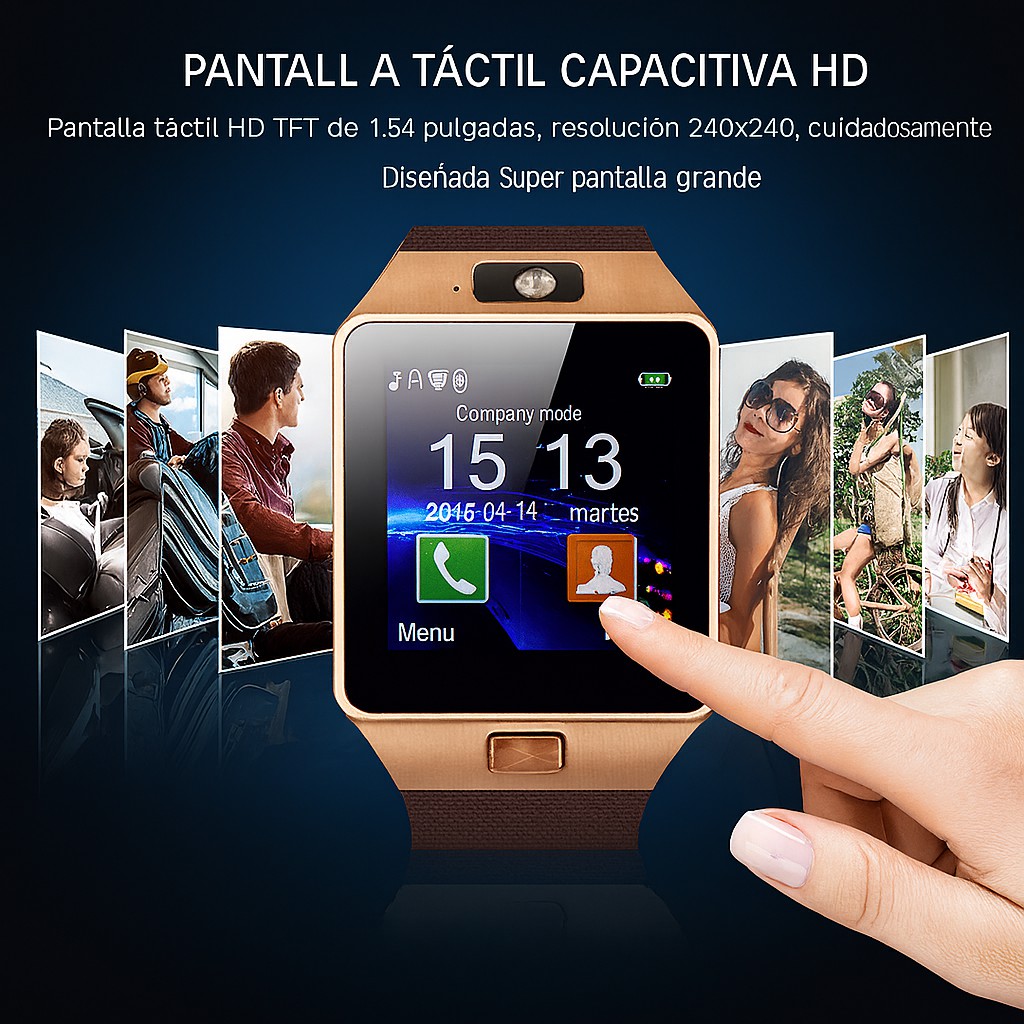 Smartwatch Dz09 Con Bluetooth, C&aacute;mara, Cronometro, Llamadas - Reloj Inteligente Dorado. image number null