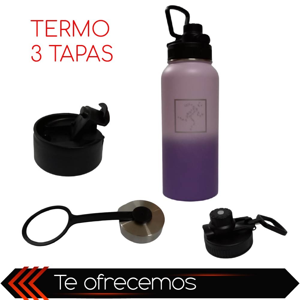 Termo de Acero Inoxidable para Bebidas Frias y Calientes 3 Tapas Herm&eacute;ticas image number null