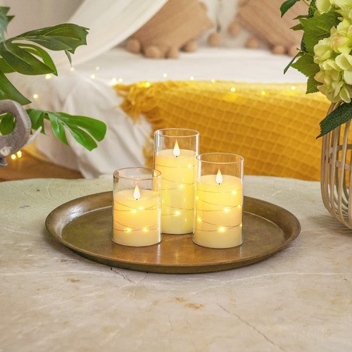 3pz Velas Led Grande Flama Realista Vaso De Cristal Remoto image number null