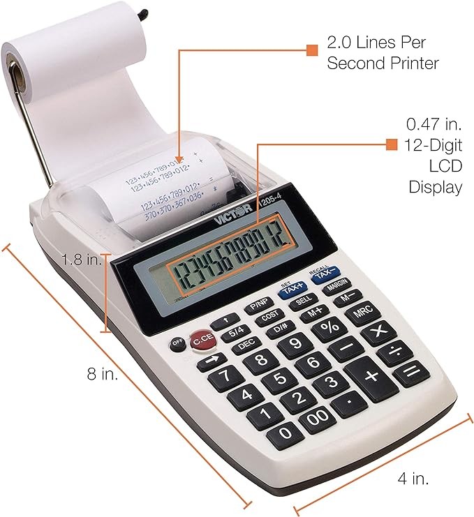A Victor 1205-4 Calculadora de impresi&oacute;n Comercial port&aacute;til de 12 d&iacute;gitos, 1.8 x 4 x 8 Pulgadas. image number null