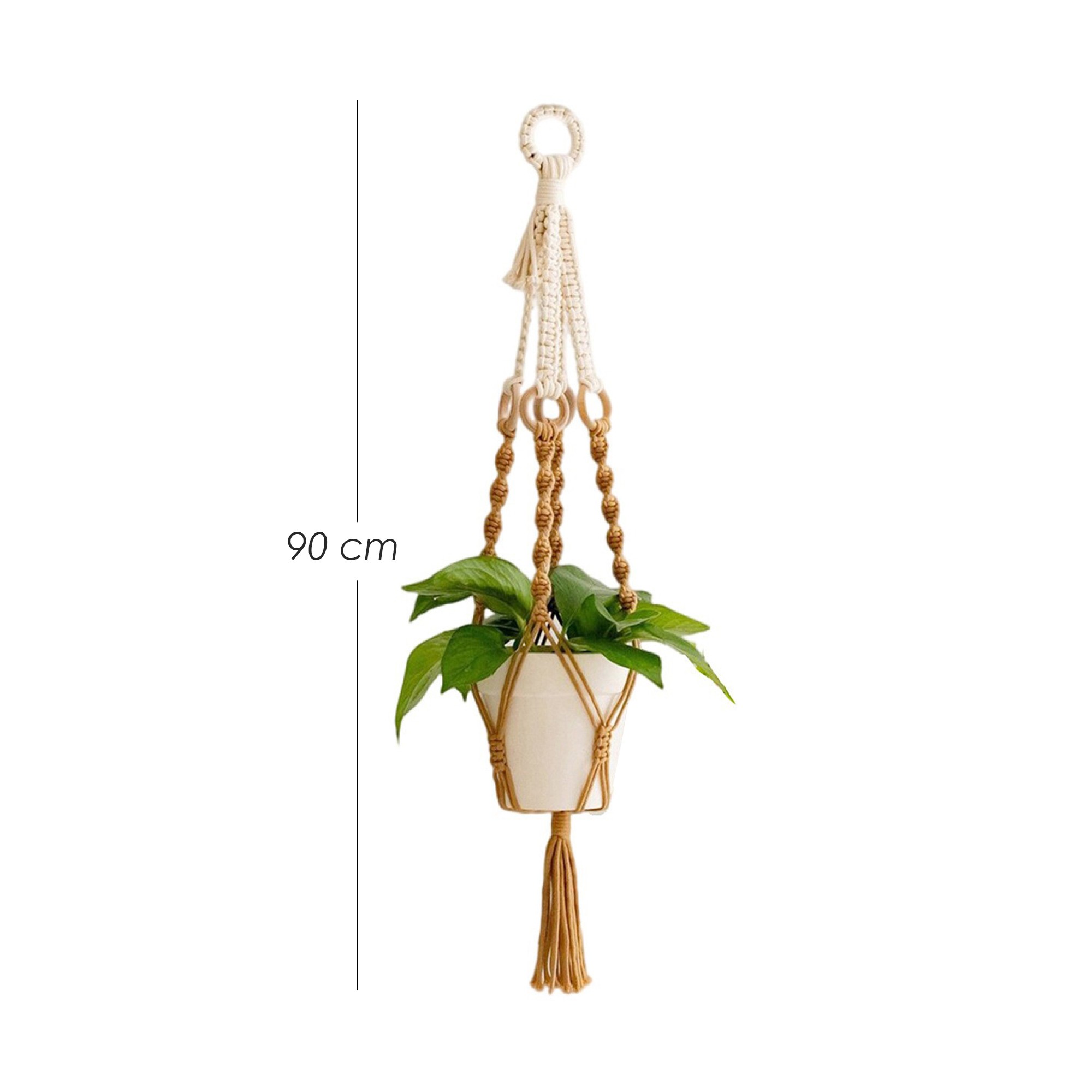 Ilios Innova | Colgante Decorativo Boho Caf&eacute; para Maceta, soporte tejido a mano, para plantas en interior o exterior. image number null