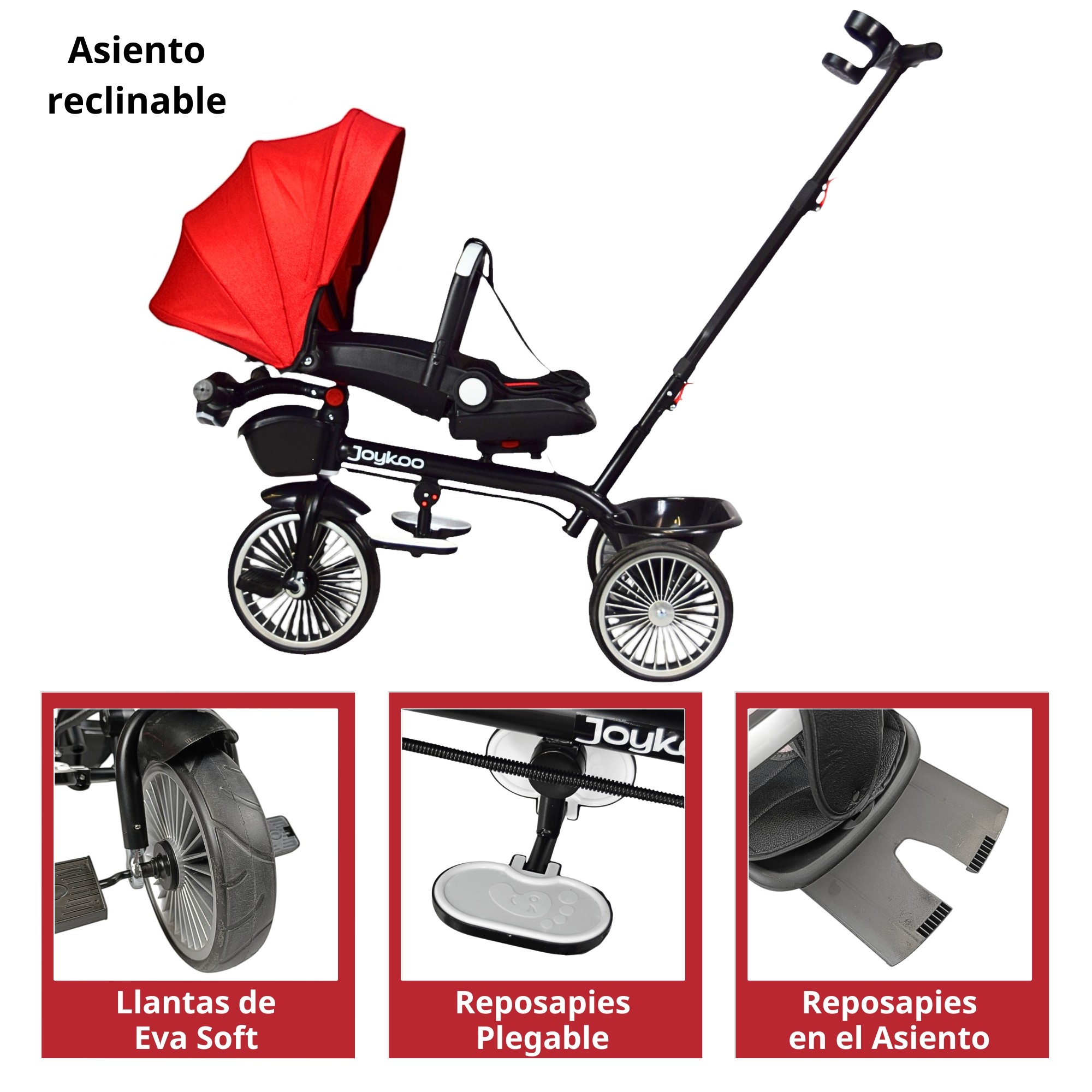 Triciclo para Ni&ntilde;os Asiento Giratorio Reclinable con Luz y Sonido - Rojo image number null