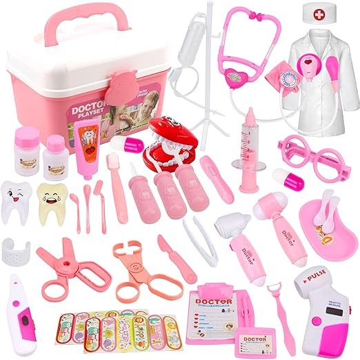 M KITCHEN CHOICE Juego de Doctor para Ni&ntilde;os,41Pcs Kit de Doctora Juguetes para Nina,Doctora Juguetes con Luz y Sonido Incluir Estetoscopio,Bata de Laboratorio,Regalos para Ni&ntilde;o y Ni&ntilde;a de 3+ A&ntilde;os(Rosa). image number null