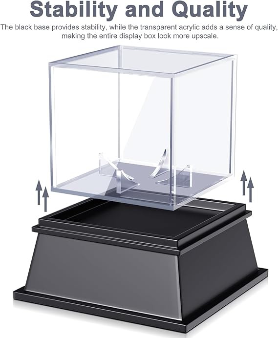 A KKU - Vitrina de b&eacute;isbol de acr&iacute;lico gruesa con elegante base negra, resistente al polvo con protecci&oacute;n UV, estuche de b&eacute;isbol transparente para pelotas firmadas. image number null