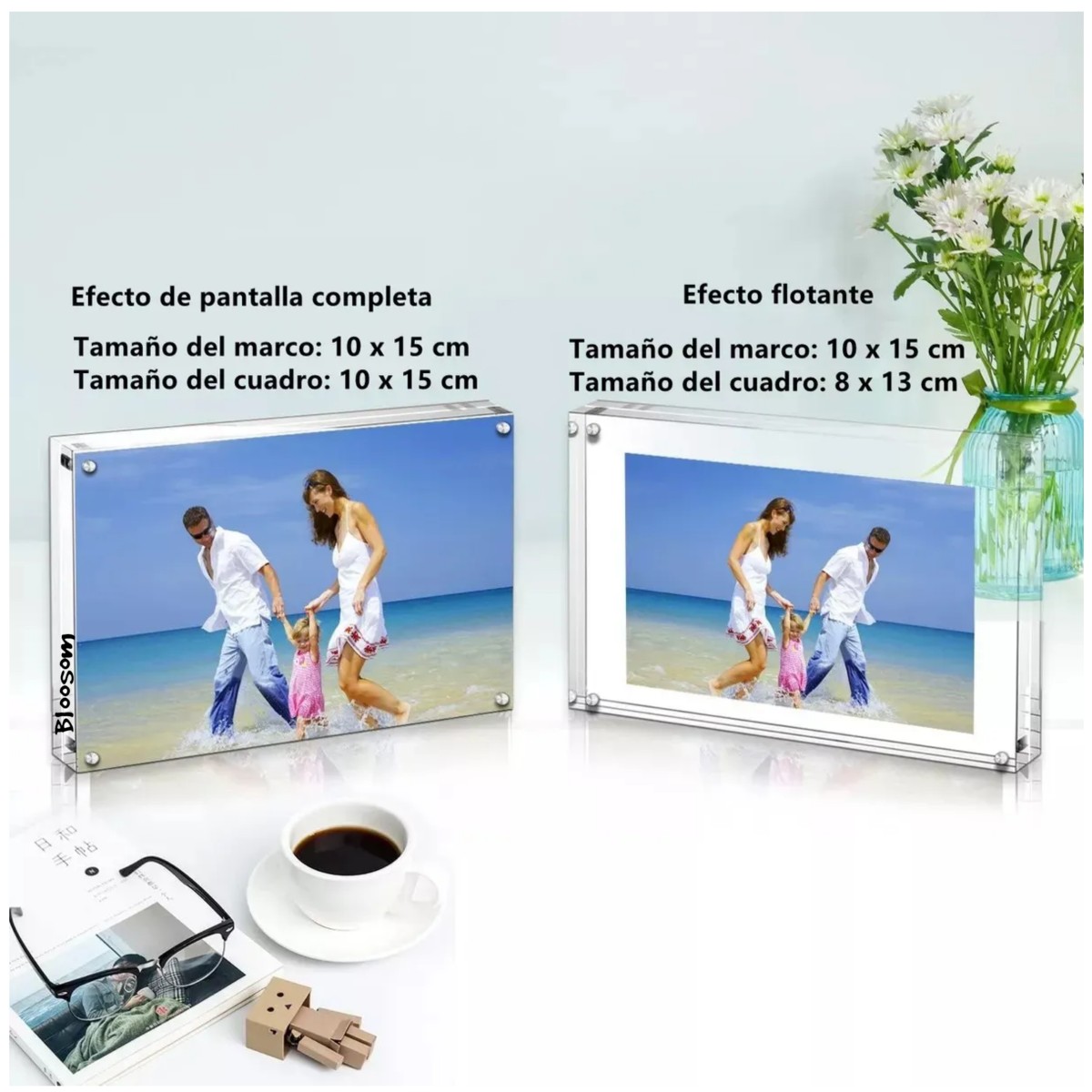 Portaretratos Cristal Marco Magn&eacute;tico Acr&iacute;lico 15x10cm,4 Pcs Color Agua Transparente image number null