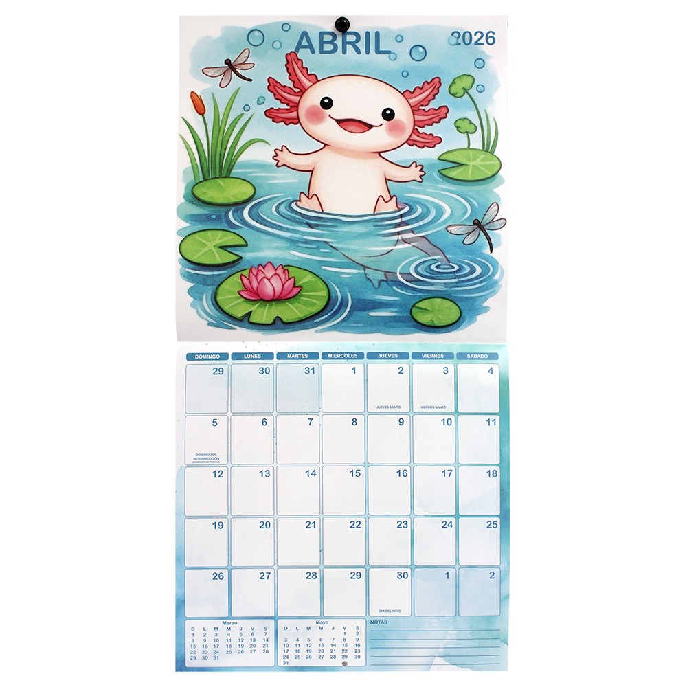 Calendario Planeador Pared 2026 Ajolotes Flink Grande Espacio Notas Dise&ntilde;o mexicano image number null